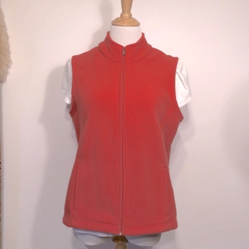 L.L BEAN Coral Orange Zip Front Fleece Vest Jacket/Coat-Size Large